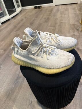 adidas Kids White Knit Sneakers with Yellow Sole